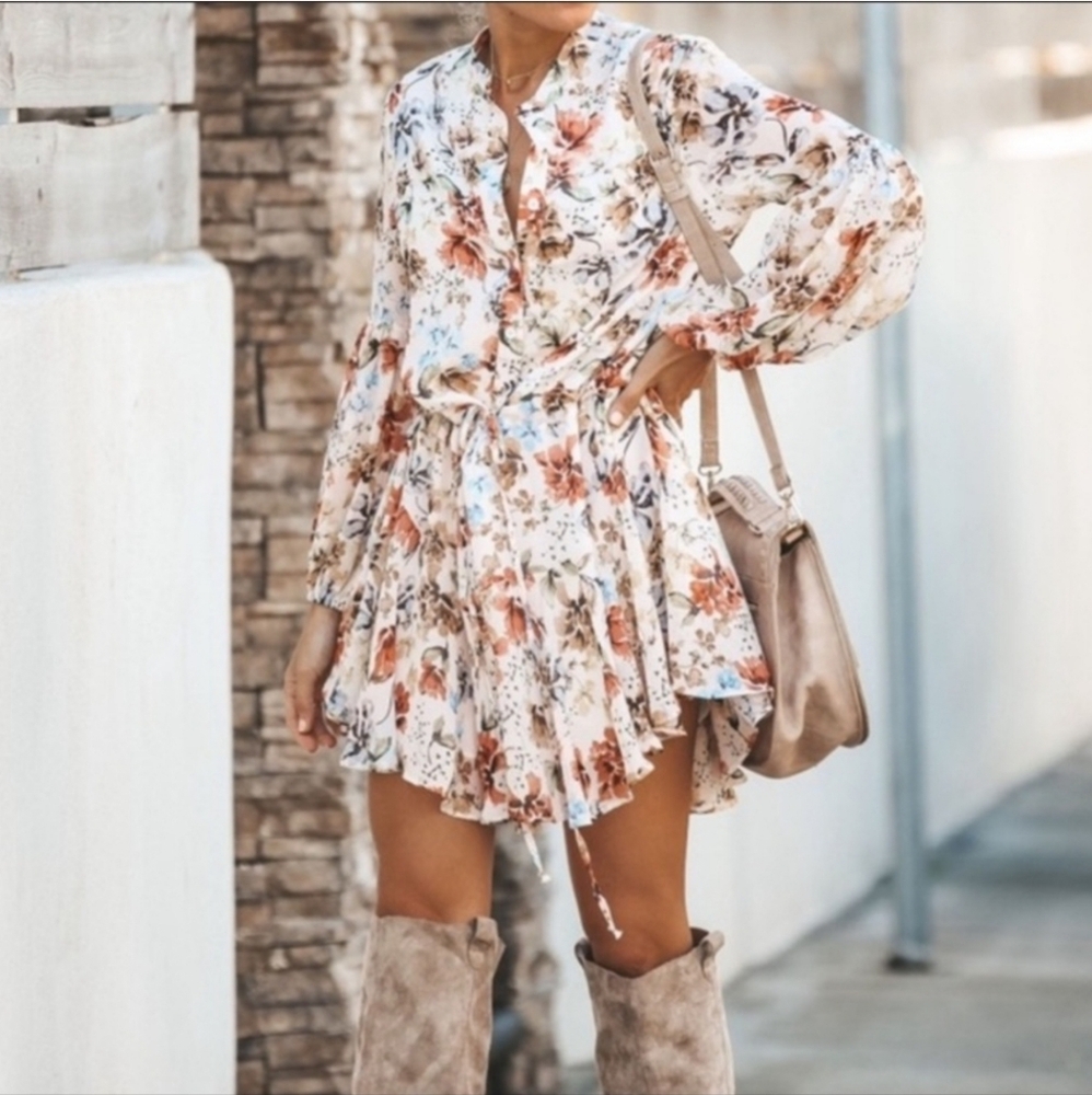 VICI Floral Sheer puff sleeve dress